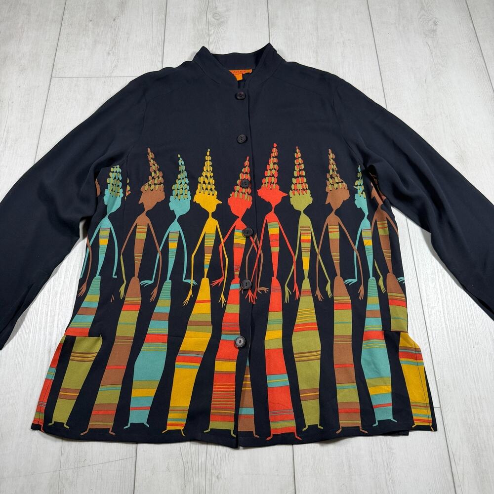 Harari Women M Top Shirt 100% Silk Blouse Art to Wear African USA